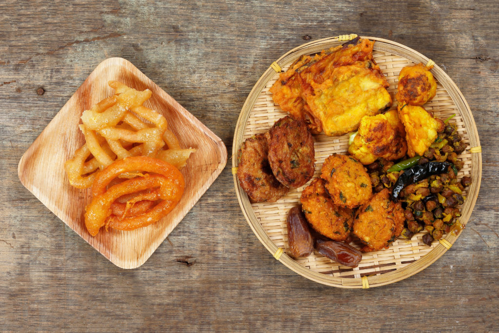 Typical Bangladeshi iftar meal eaten during Ramadan